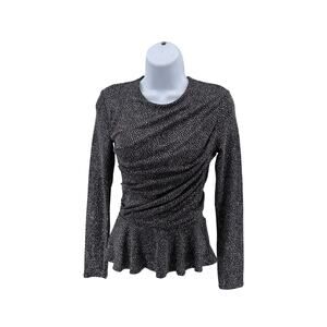 H&M Sparkle Top WMNS 6 Black/Silver Peplum Hem Ruffled Long Sleeve Dressy Blouse